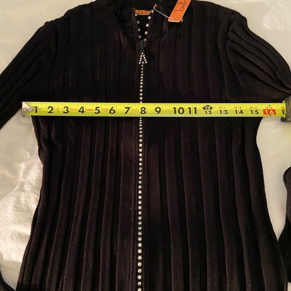 Belldini Elegant Black Sweater with Sparkling Rhinestone Zipper - Picture 6 of 12